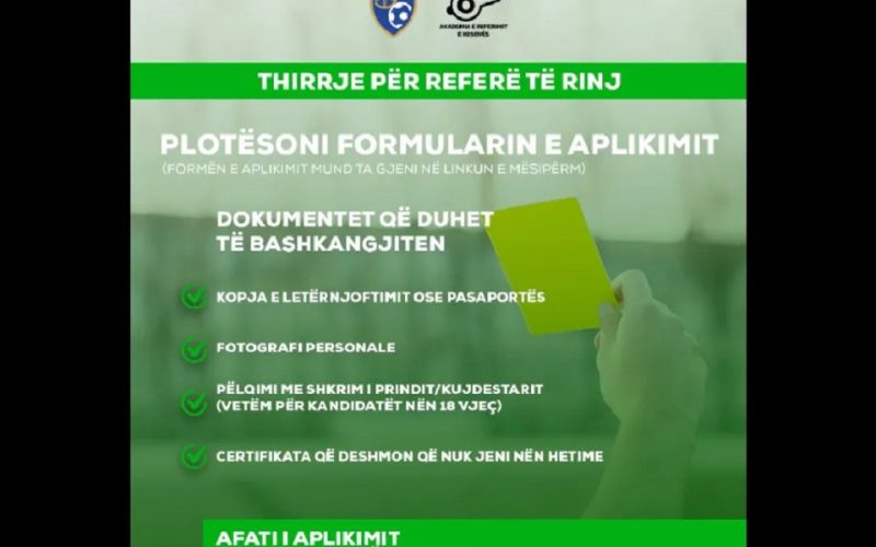 FFK shpall hapjen për aplikim në akademinë e referimit